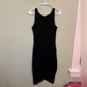 Elegant Black Sleeveless Dress with Rhinestones